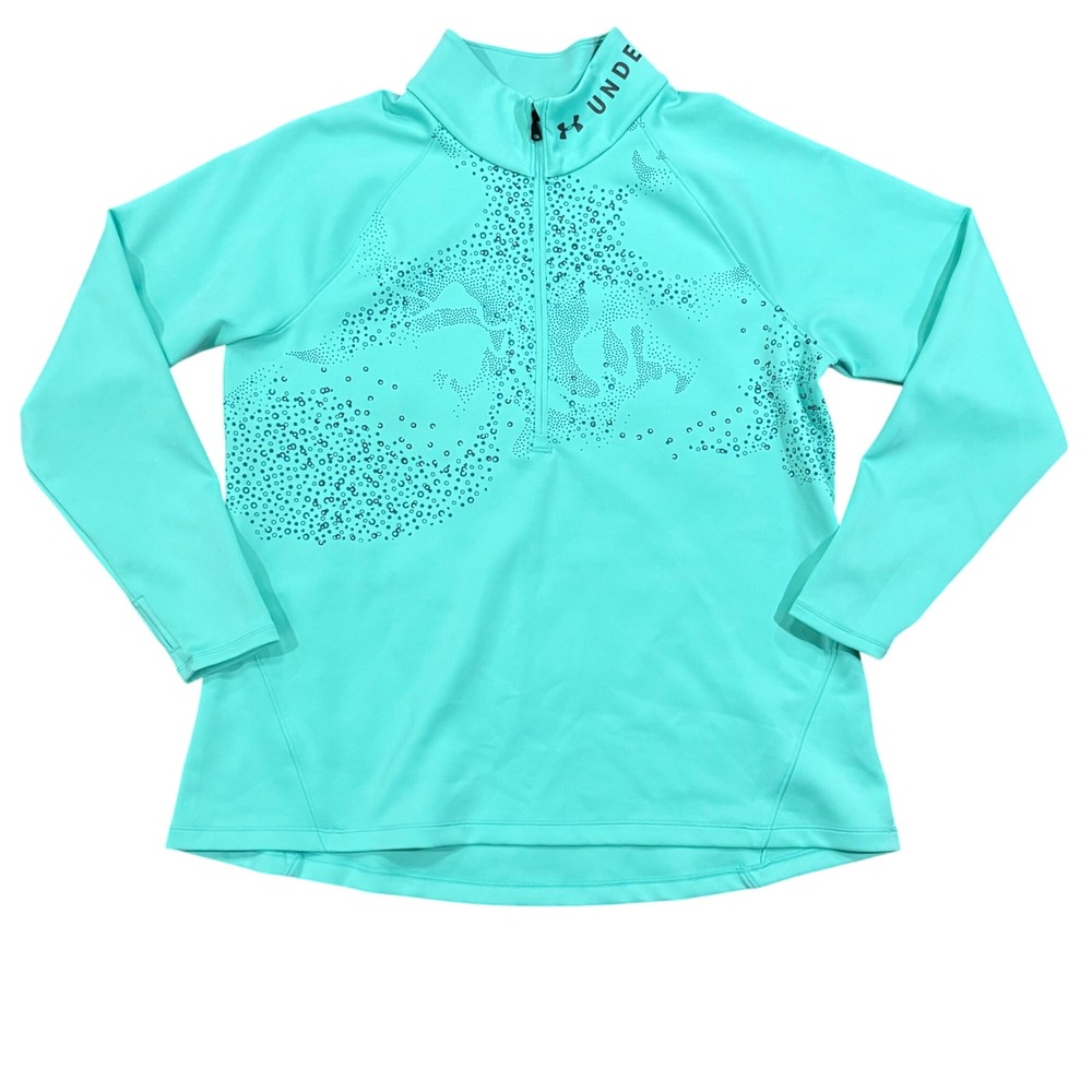 Under Armour Womens ColdGear 1/4 Zip Pullover Teal Dotted Graphic Fitted 1X